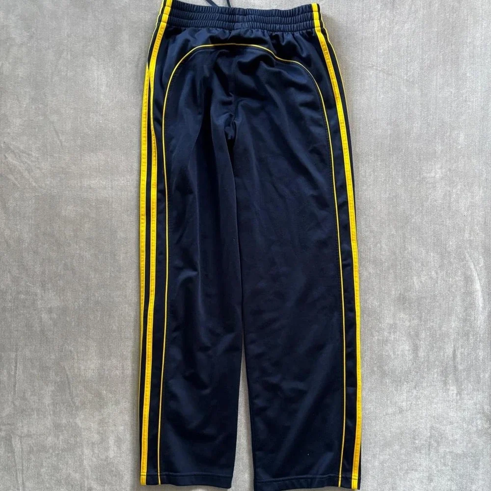 Adidas Kids Navy Blue Yellow Stripe Track Pants Size L 14/16